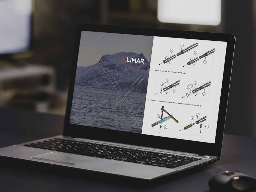 Laptop showing technical drawings with LIMAR Logo
