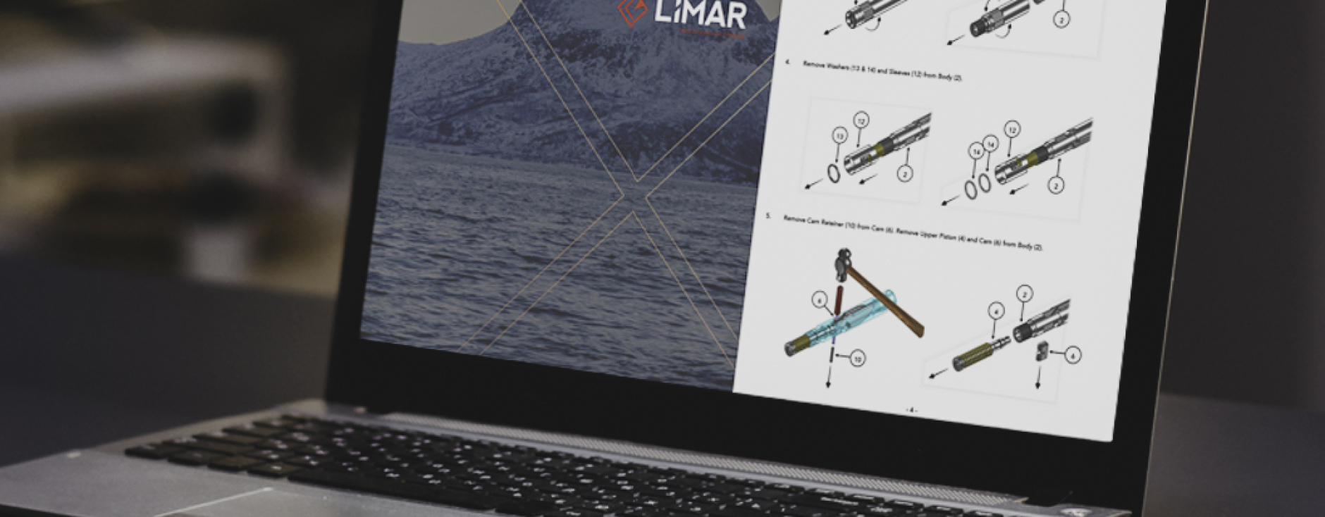 Laptop showing technical drawings with LIMAR Logo